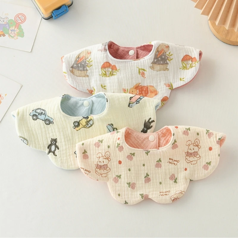 Baberos de gasa de algodón de doble cara para bebé, paño giratorio de 360 grados con dibujos de animales, paños para eructar, toalla para Saliva recién nacido, 1 ud. - imagen 4