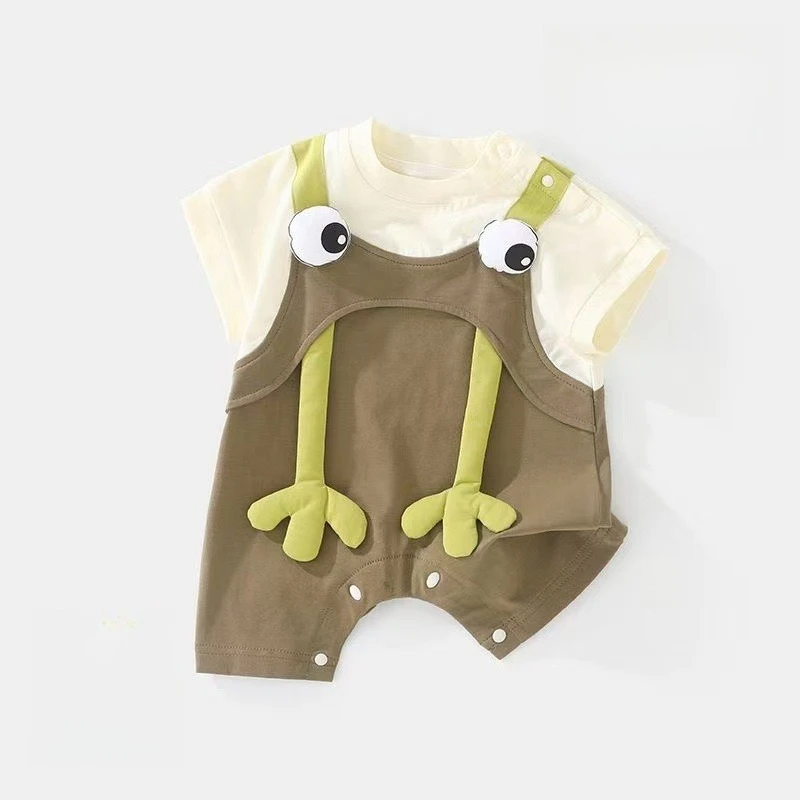 Pelele Unisex de dos piezas falso de verano para niños y niñas, mono con diseño de rana 3D, mono transpirable de manga corta para exteriores - imagen 2