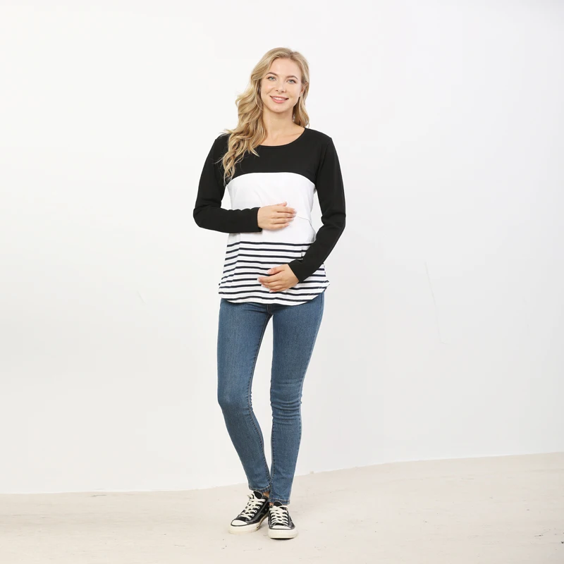 Ropa de maternidad, camiseta informal holgada, ropa de lactancia de manga larga para primavera para mujeres embarazadas, camiseta de lactancia - imagen 5