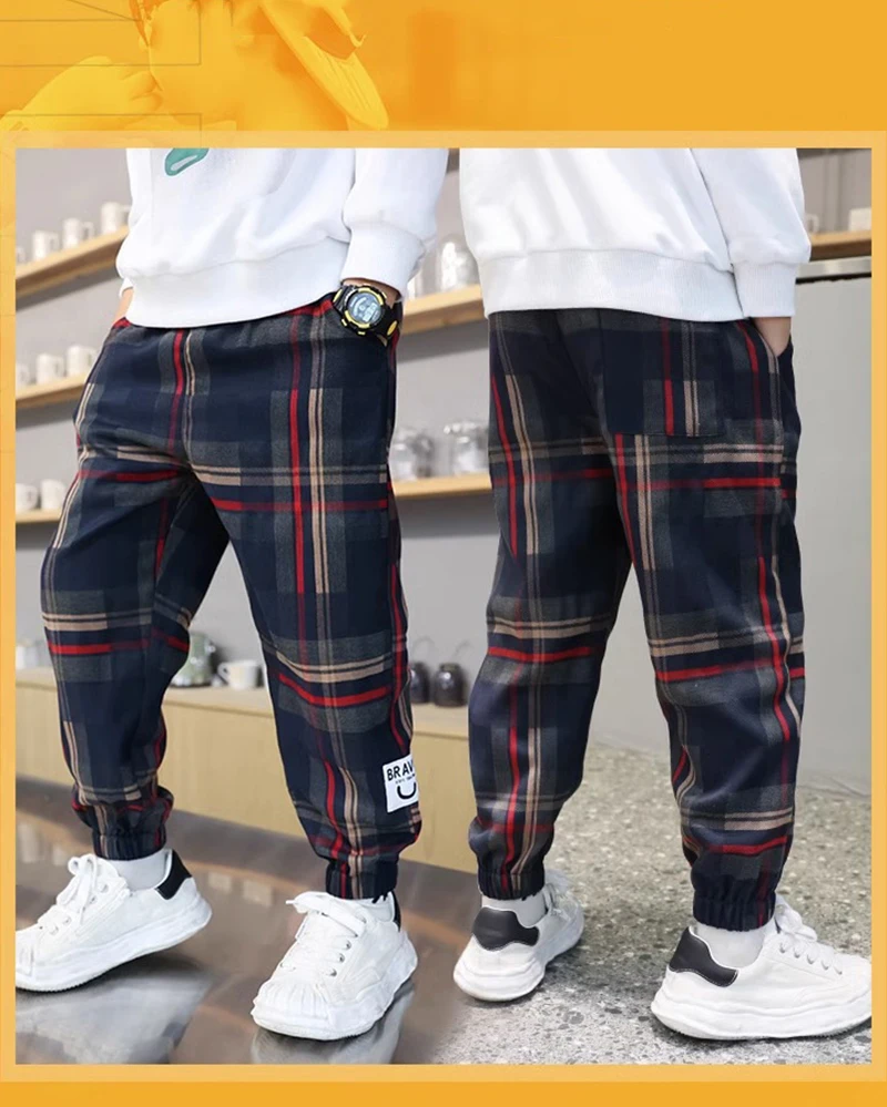 Pantalones a cuadros niños color azul