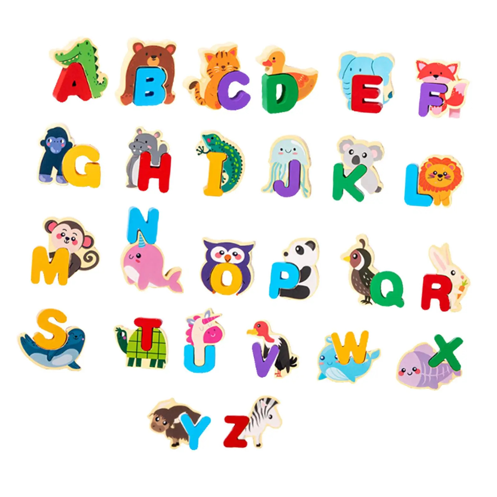 Wooden Animal Alphabet Puzzle Preschool Paired Puzzle for Kindergarten Girls