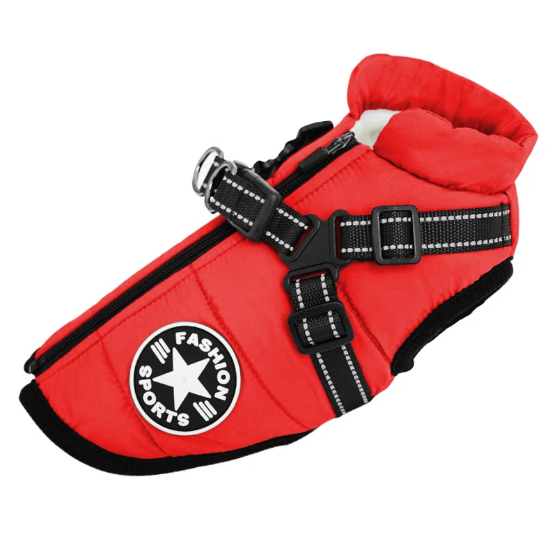 Abrigos de invierno para perros, chaqueta repelente al agua con arnés, ropa gruesa y cálida acolchada para perros, traje de nieve reflectante para perros pequeños