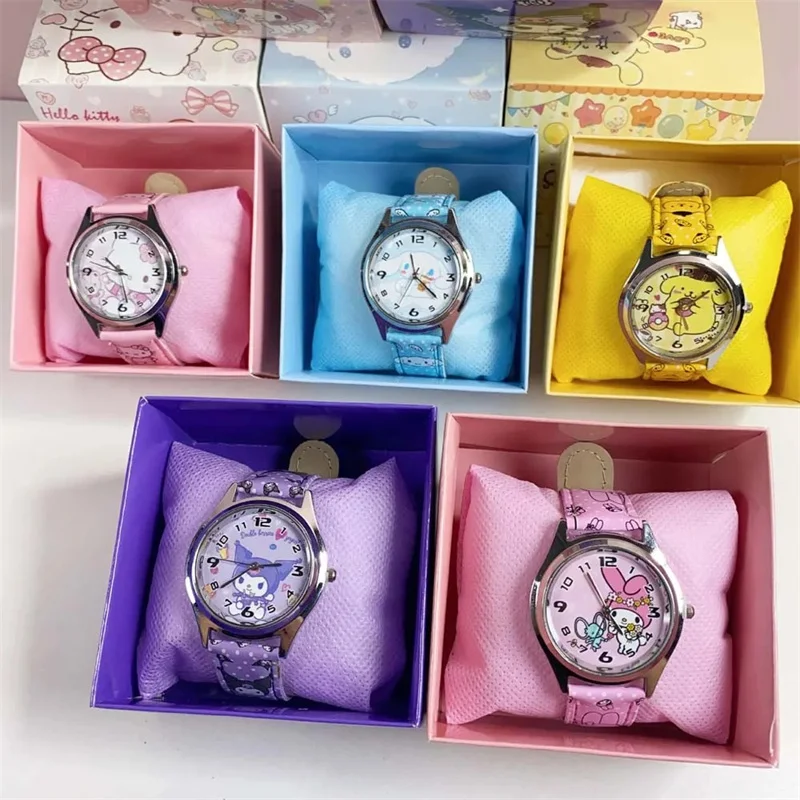 Reloj de Anime Sanrio Kuromi Melody Cinnamoroll Hello Kitty reloj de cuarzo vacaciones cumpleaños niños reloj con puntero regalos de cumpleaños