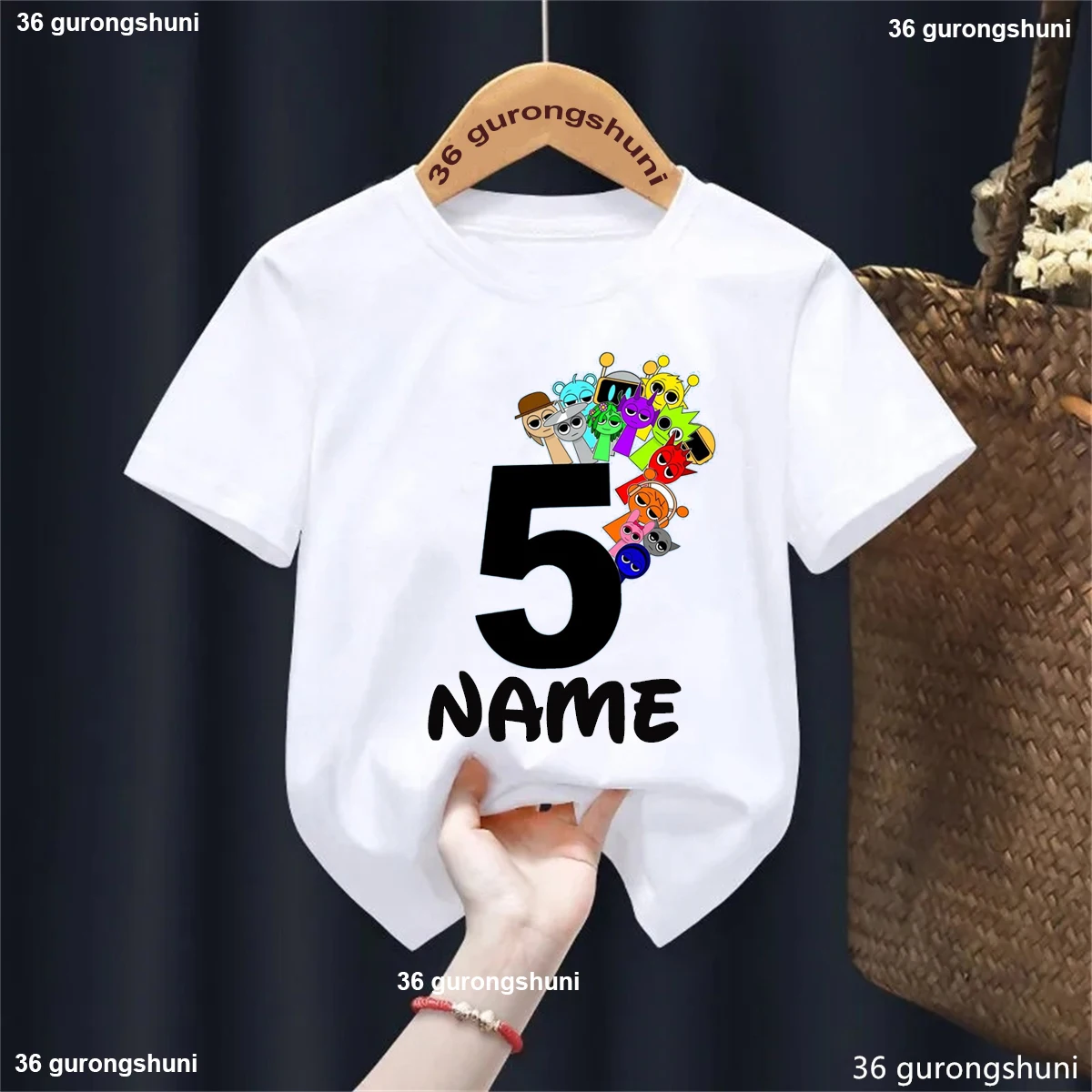 Camiseta con estampado con dibujo de Sprunki para niños y niñas, ropa Kawaii con nombre personalizado, camiseta de Hip Hop para amantes de la música, regalo de 5. ° cumpleaños - imagen 2