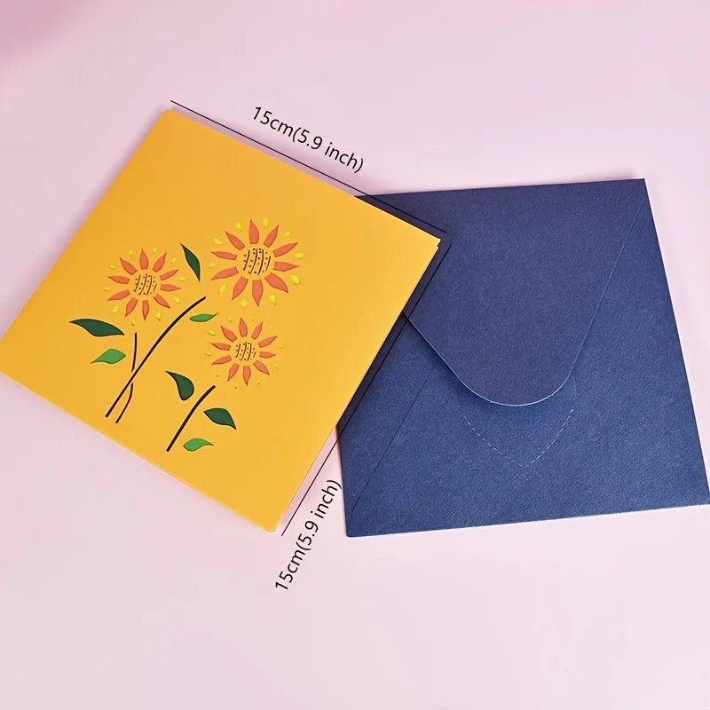 Tarjeta de flores emergente 3D, felicitación sorpresa para cumpleaños, graduación del día de la madre, Idea de regalo creativa única, girasoles, 1/2 Uds. - imagen 2
