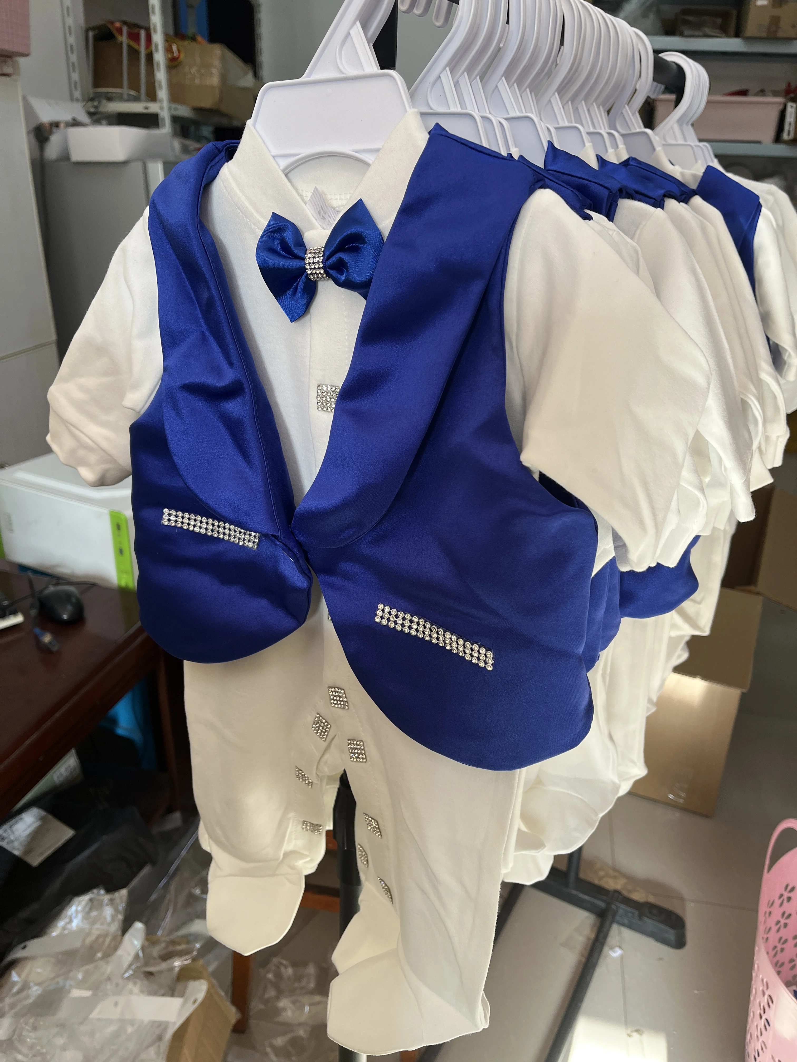 Conjunto de esmoquin con corona de joyas para bebé, conjunto de regalo de 5 piezas, traje de bienvenida a casa para bebé, prendas de vestir de diseño lujoso para bebé - imagen 5