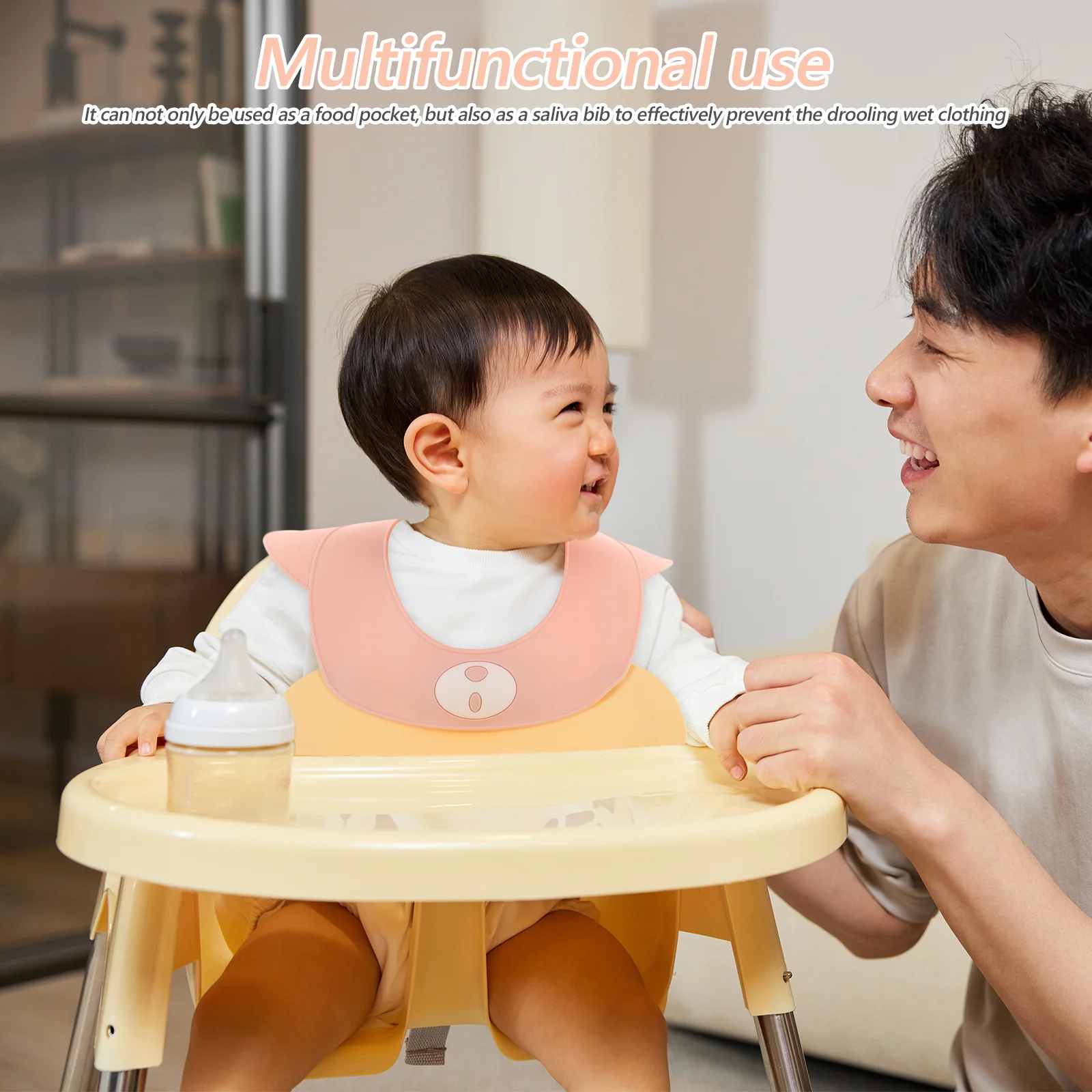 Babero de silicona para bebé, babero de alimentación suave e impermeable con cuello ajustable para bebés, niños y niñas, artículos esenciales para comer para bebés pequeños