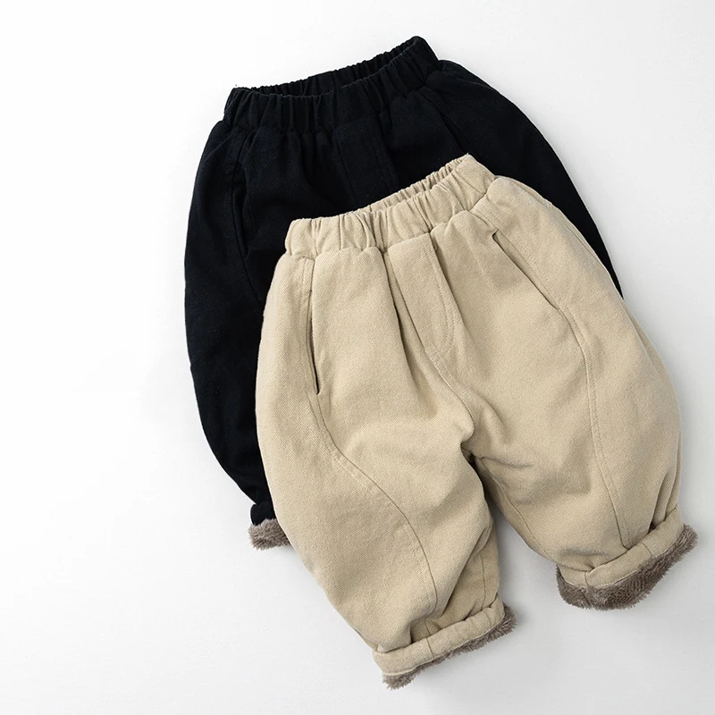 Pantalones de invierno para niños de 1 a 7 años, pantalones con forro de piel para niños, pantalones de estilo coreano para niñas, pantalones de piel holgados para niñas