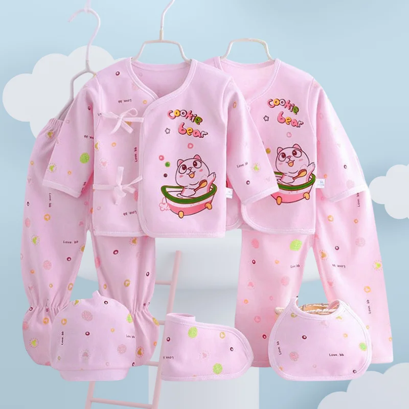 Ropa infantil de primavera para niñas, conjunto de camisa, pantalón, gorro y babero 100% algodón, conjunto de 7 piezas - imagen 2