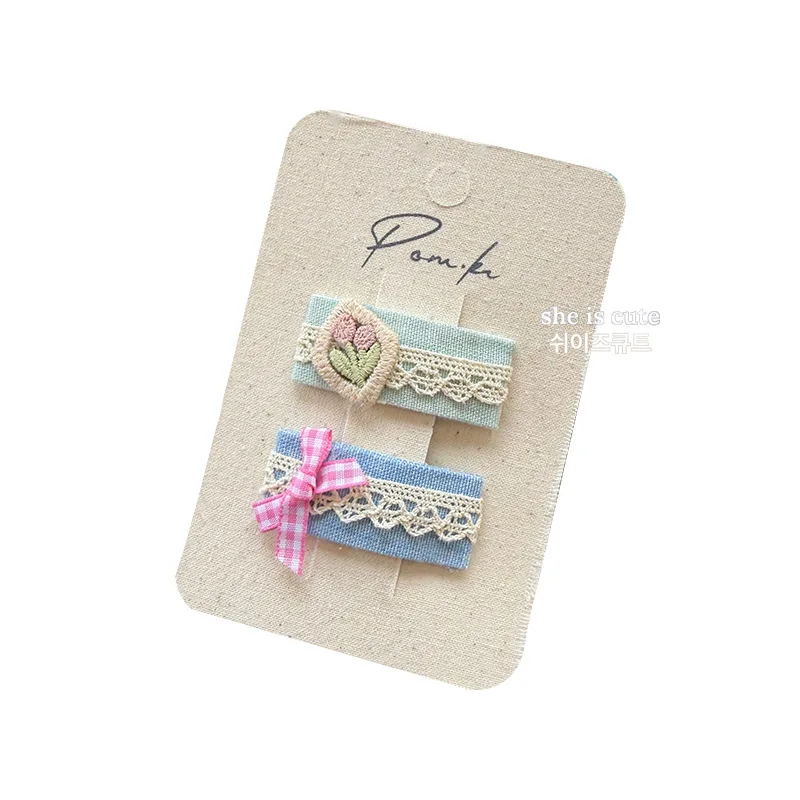 2 unids/set de pinzas para el pelo de conejito Floral para niñas, pasadores con lazo de encaje de conejo de tela de dibujos animados, accesorios versátiles para el cabello para niños - imagen 2