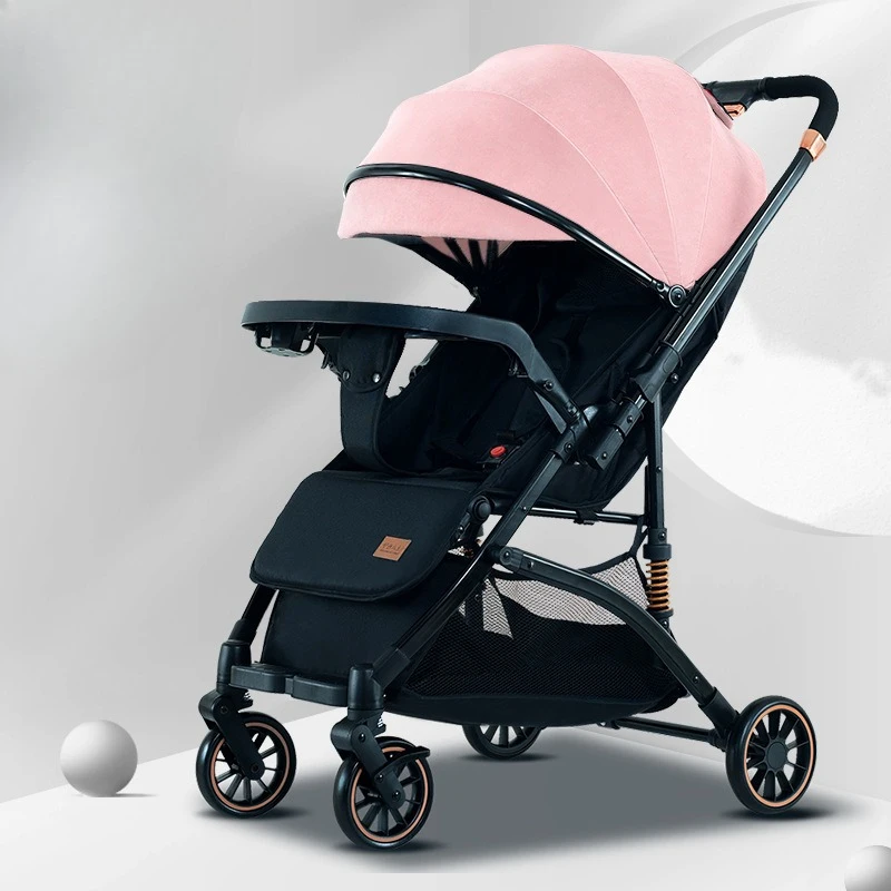 ‌ Cochecito de bebé con vista alta, asiento reversible, cochecito para recién nacido de doble choque, ruedas grandes, diseño plegable con un solo clic, todos los terrenos