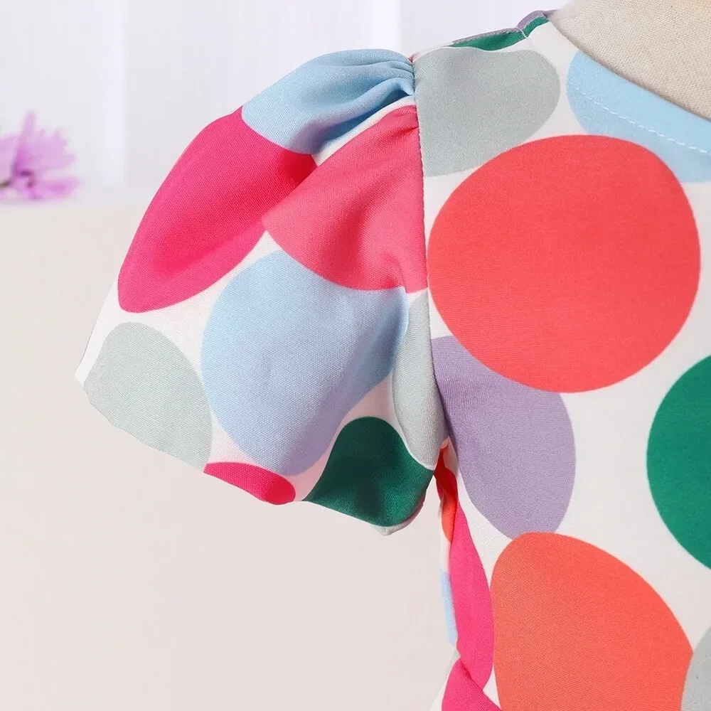 Vestidos de princesa a la moda para bebé de 3 a 24 meses, patrón de lunares de manga corta con lazo grande, vestido de fiesta de cumpleaños de verano para niña pequeña - imagen 3
