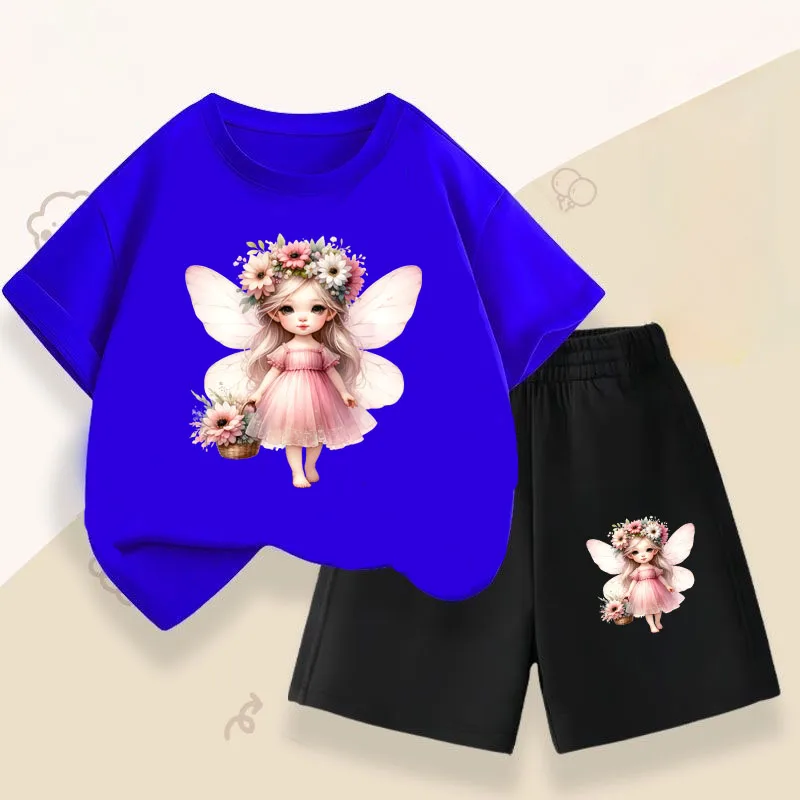 Conjunto de camiseta y shorts para niña con ángel estampado - imagen 4