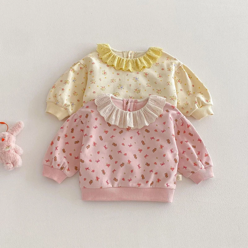 Sudadera con capucha de algodón para niña – Estampado oso floral