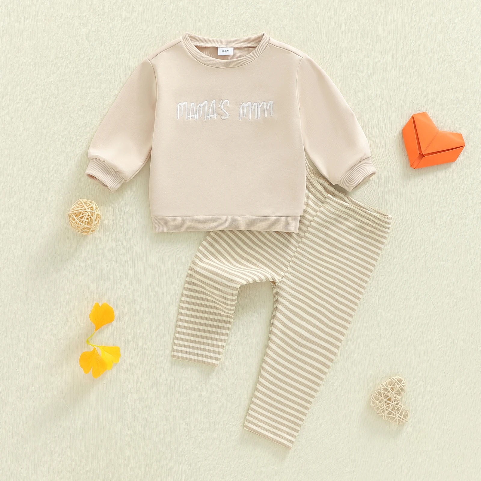 Tregren conjunto bebé otoño jersey bordado pantalón rayas - imagen 3