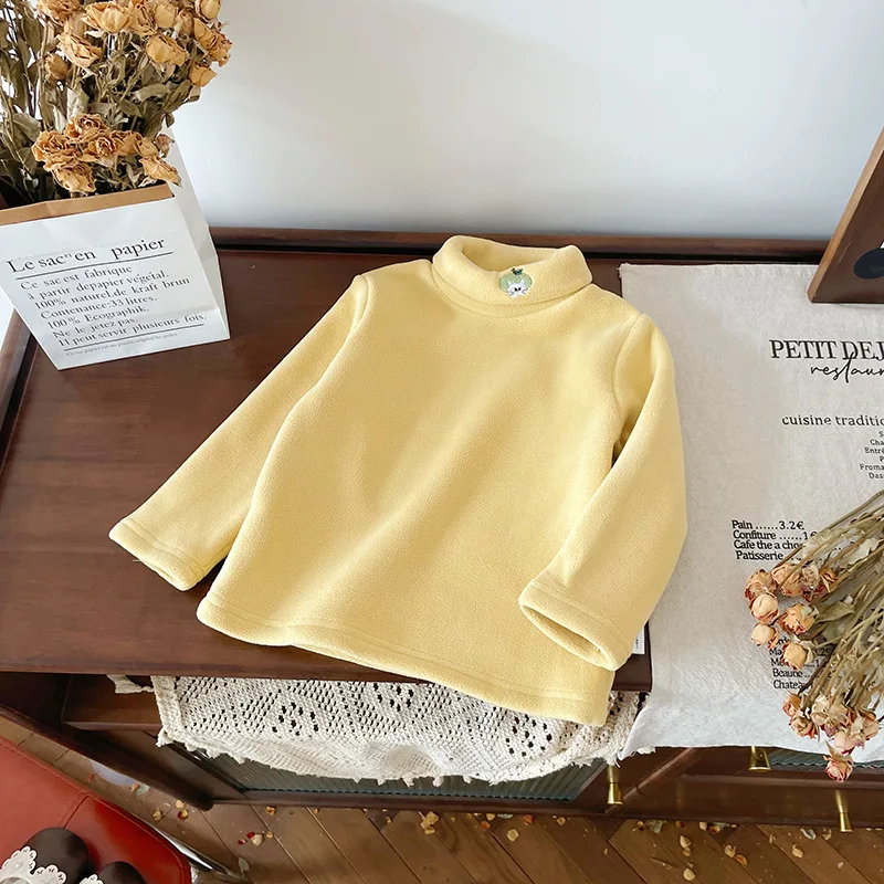 MILANCEL, nuevas camisetas interiores de invierno para niños, camiseta acolchada de lana con bonito gato de manzana para niñas, camisa de fondo cálida para niños - imagen 4