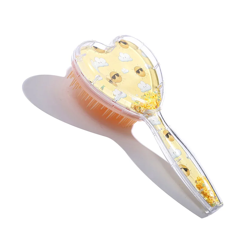 Peine de peluquería con forma de corazón para niños, peine para el cabello con masaje antinudo para niñas, peine para el cabello con estrellas fluidas de unicornio de dibujos animados - imagen 3