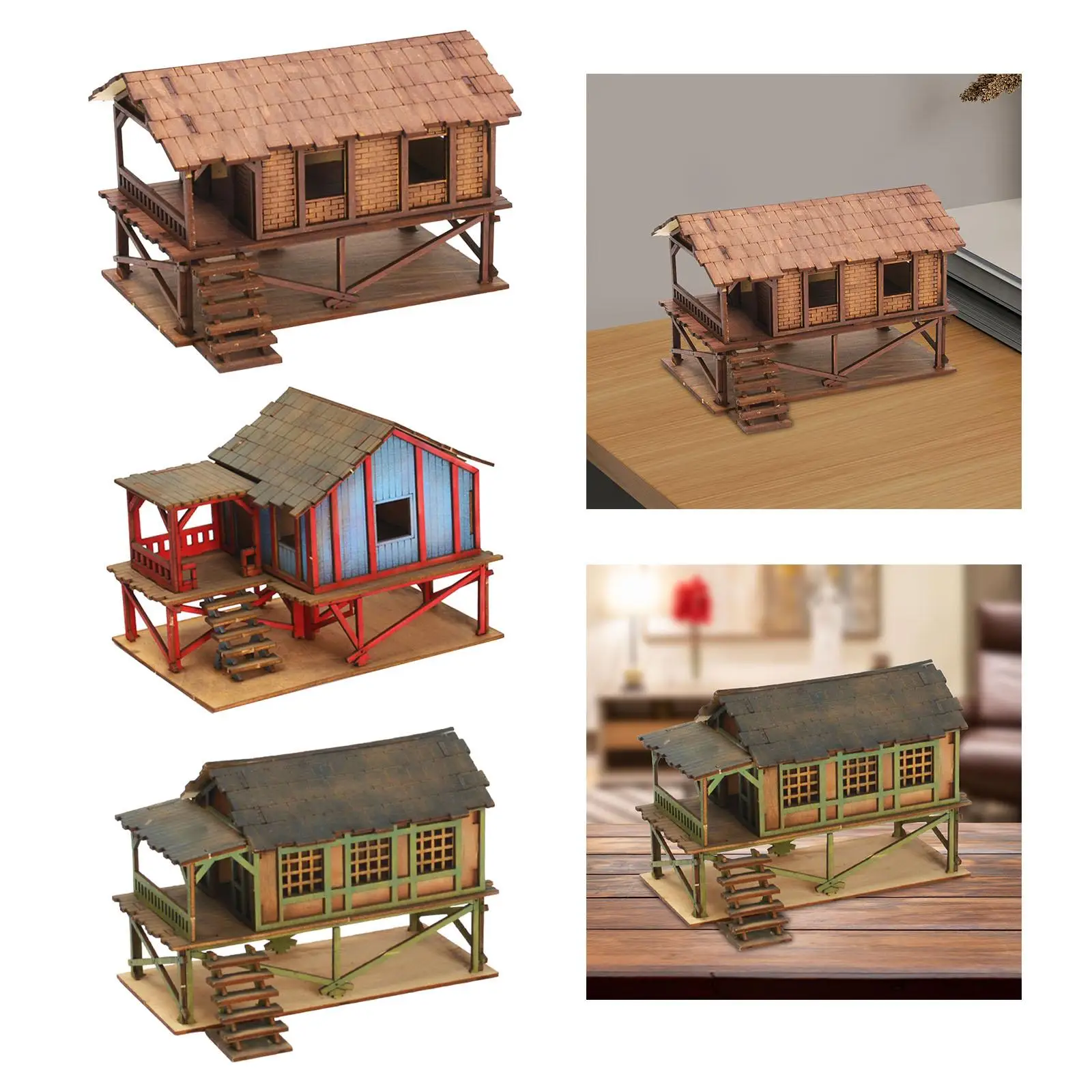 1/72 Models House DIY Crafts Unassembly DIY Wooden House Assemble Miniature Scene Layout Sand Table Decor Diorama Layout