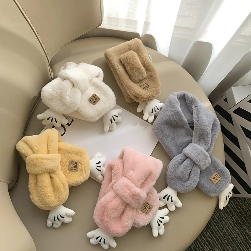 2-6Y lindo oso palma bufanda para niños Otoño e Invierno nuevos bufandas cálidas de felpa cruzada para niños y niñas - imagen 4