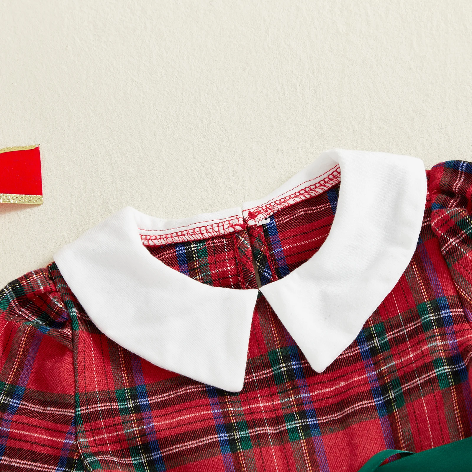 Vestido a cuadros de Navidad para niña pequeña, cuello de muñeca, manga larga, corte en A, vestido con volantes en capas y cinturón, ropa bonita para invierno y otoño - imagen 3