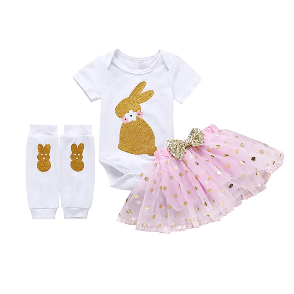 Conjunto de disfraz de conejo de Pascua, falda de malla de manga corta rosa, Kit de manga de pierna para niñas y niños, ropa de fiesta de Pascua de 70cm de altura - imagen 2
