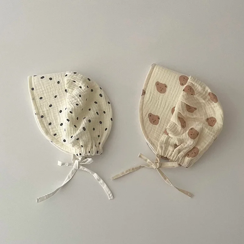 Sombrero de bebé de dibujos animados para niños y niñas, gorros de muselina de oso lindo para recién nacidos, gorro infantil de primavera y verano, accesorios de gorra para niños pequeños coreanos de 0 a 12M - imagen 4