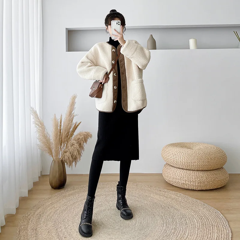 Chaqueta de invierno de piel Artificial, ropa de maternidad para mujeres embarazadas, abrigo de embarazo, chaquetas de lana Artificial, abrigo grueso para mujer cálido - imagen 4