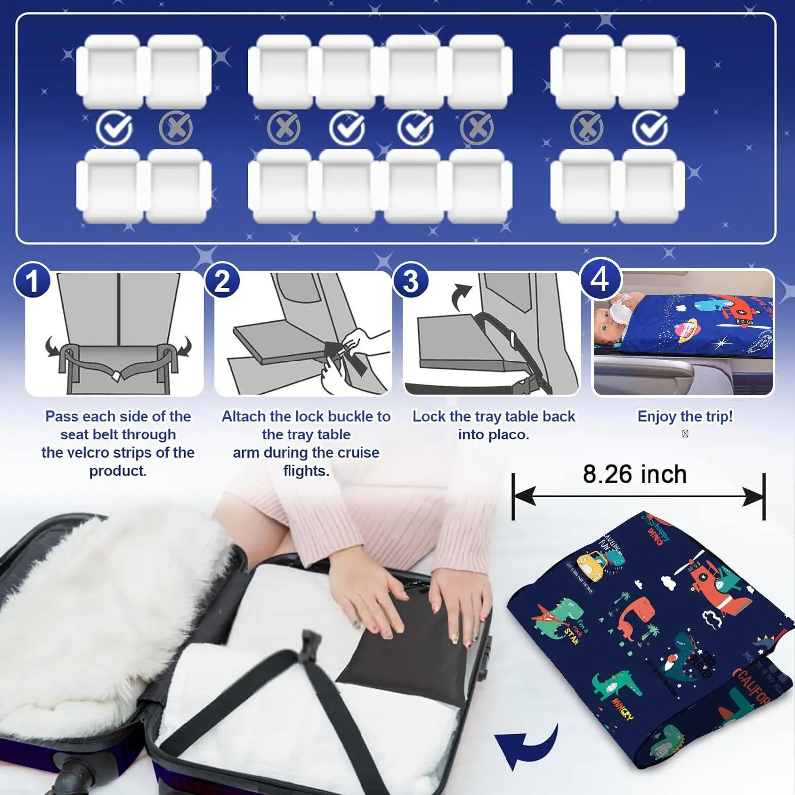 Cama de avión para niños pequeños, cama portátil para dormir para vuelo, hamaca para dormir de bebé plegable suave para viajes voladores, tren de crucero - imagen 5