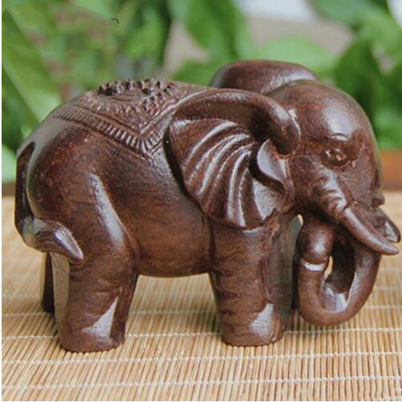 Artesanías de elefante de madera de agar negro, Mini figuritas de animales de madera, adorno para el hogar Fengshui, decoración artística de madera tallada Natural de la suerte