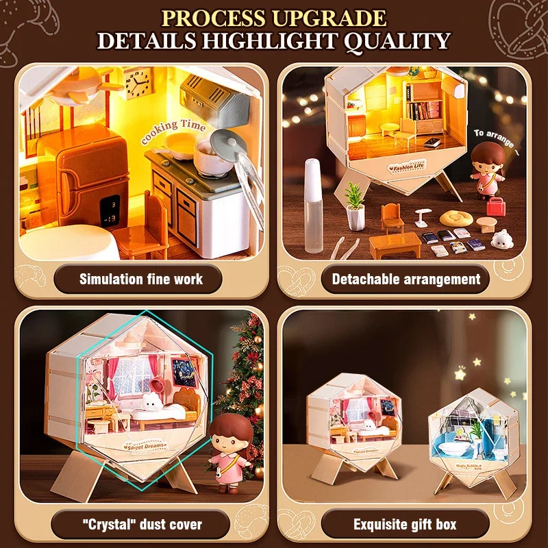 Mini Kit Diy para casa de muñecas, fabricación de cabañas, modelos de habitación de ensamblaje, juguetes, decoraciones para el hogar y el dormitorio con muebles, decoración de mesa - imagen 2