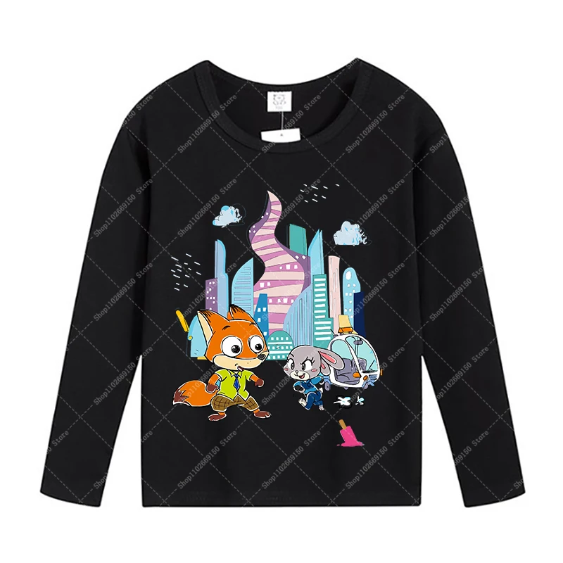 Camiseta de manga larga de Zootopia de Disney para niños, camiseta bonita de dibujos animados para niños, ropa de primavera y otoño, camiseta informal de Anime, regalos de navidad - imagen 3