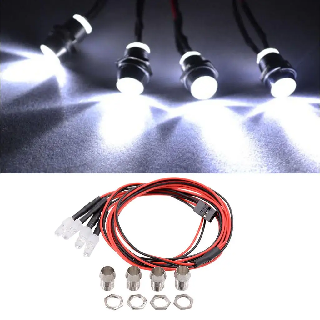 Headlights for 1/5 1/8 1/10 1/12 1/16 RC Car Truck 4 LED Light Kit White