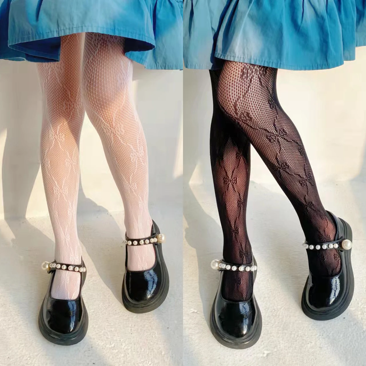 Medias de malla huecas con lazo para niños, medias de rejilla de moda dulce, calcetines finos suaves y transpirables para niñas, pantimedias blancas de verano