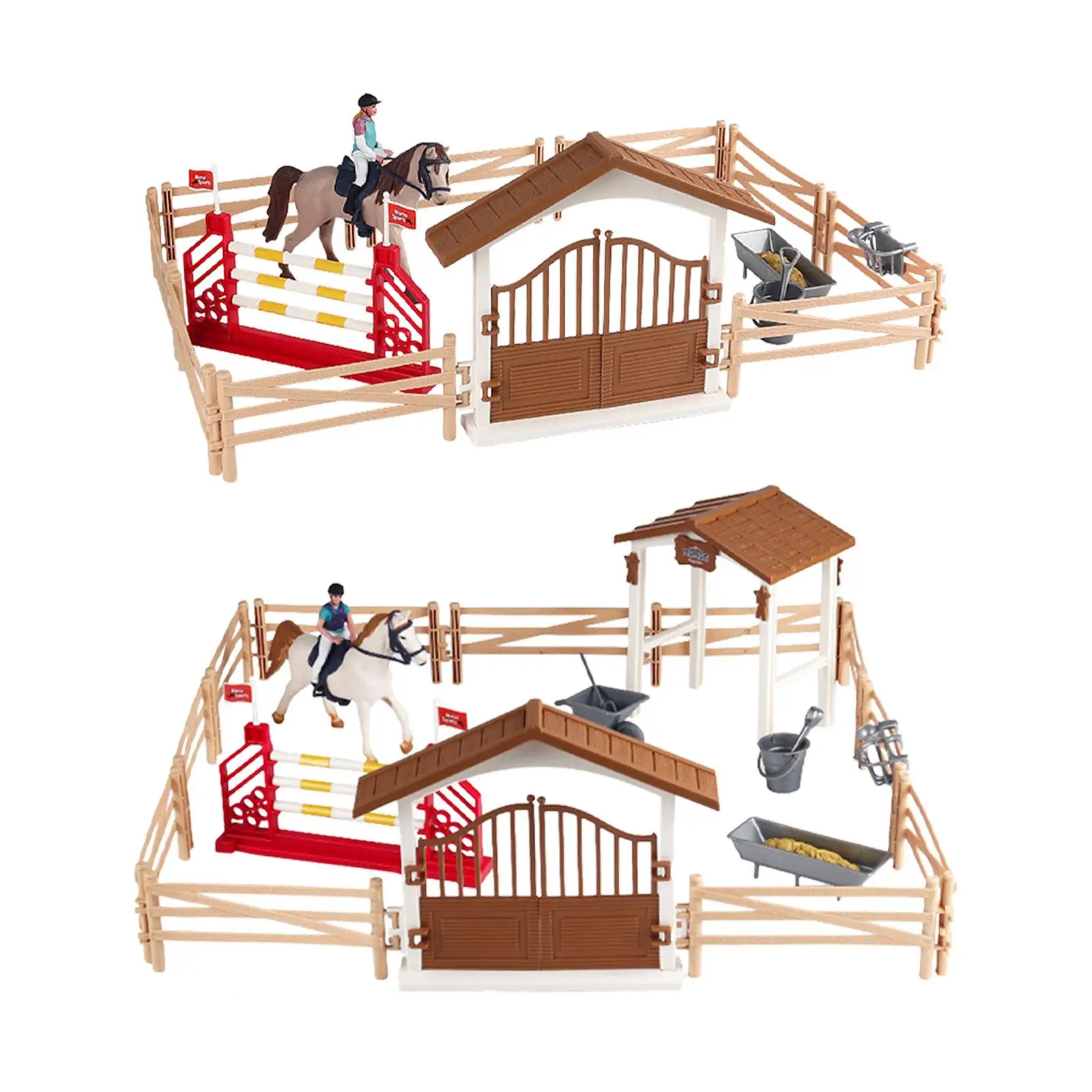 Horse Stable Playset with Rider and Horse Figurine Fence Pretend Play Toy for Boys Girls Baby 3 4 5 6 7 Year Old Party Supplies