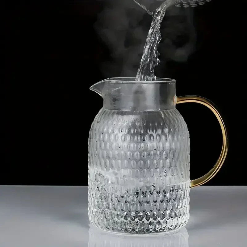 1pc glass pitcher with lid high borosilicate glass heavy duty water pitcher drink carafe for hot and cold beverges drinkware details 2
