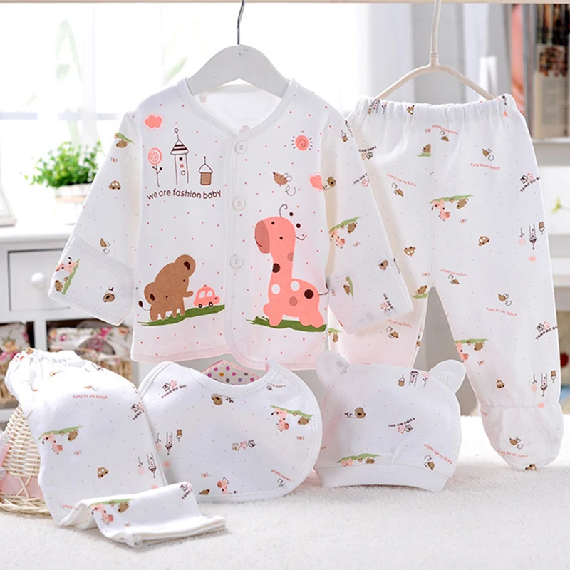 Conjunto de ropa para recién nacido, conjunto de 5 piezas de algodón con estampado de dibujos animados, Tops y Pantalones suaves, BC243 - imagen 3