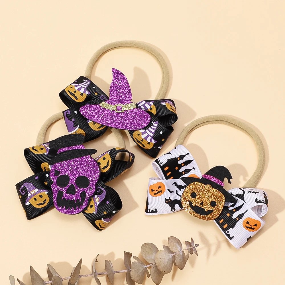 Diadema elástica de nailon para bebé, banda para el pelo de Halloween para niña recién nacida, Calavera, calabaza, accesorios para el cabello para niños, accesorios para fotos de vacaciones, nuevo - imagen 2