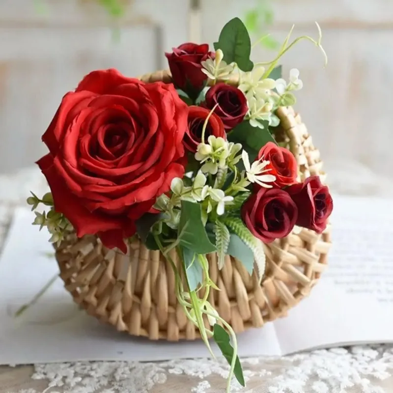Cesta de sauce de media luna: bolsa de picnic de mimbre resistente con asa, arreglo floral pequeño y contenedor de almacenamiento - imagen 5