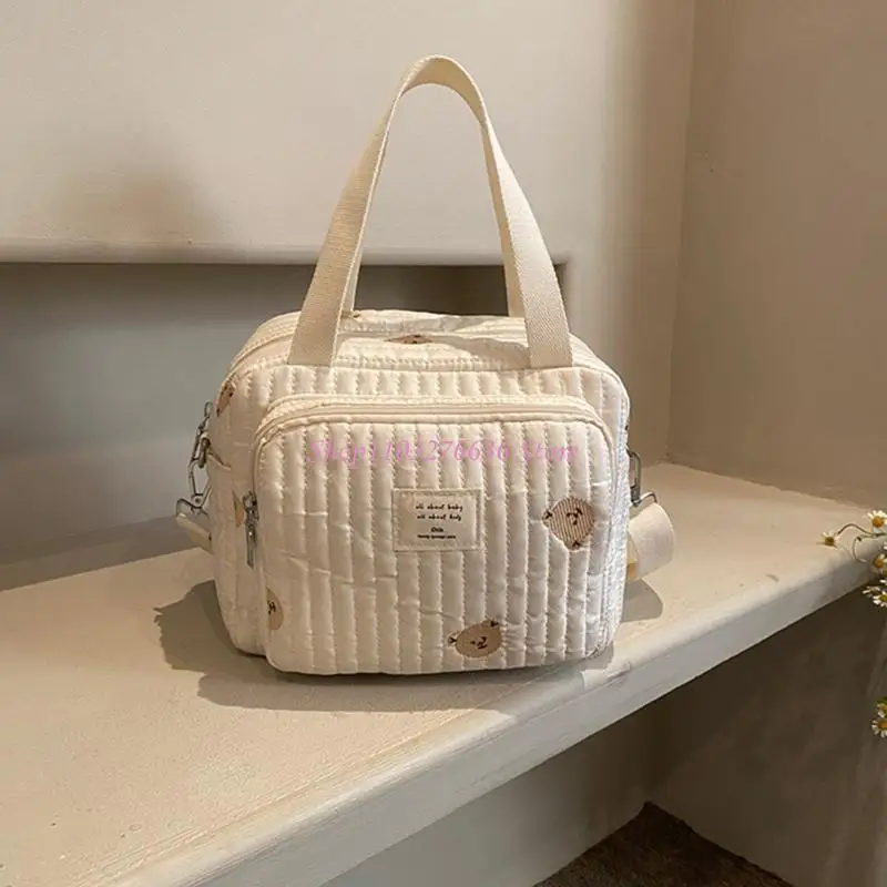 R6FD encantadora bolsa pañales para bebés con bordado floral/animal, recipiente caja organizador bolsas hombro - imagen 2