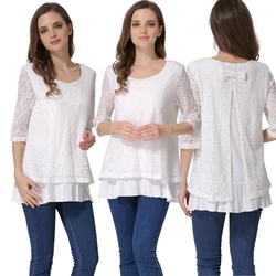Camiseta maternidad con encaje - Cuello redondo para primavera y verano
