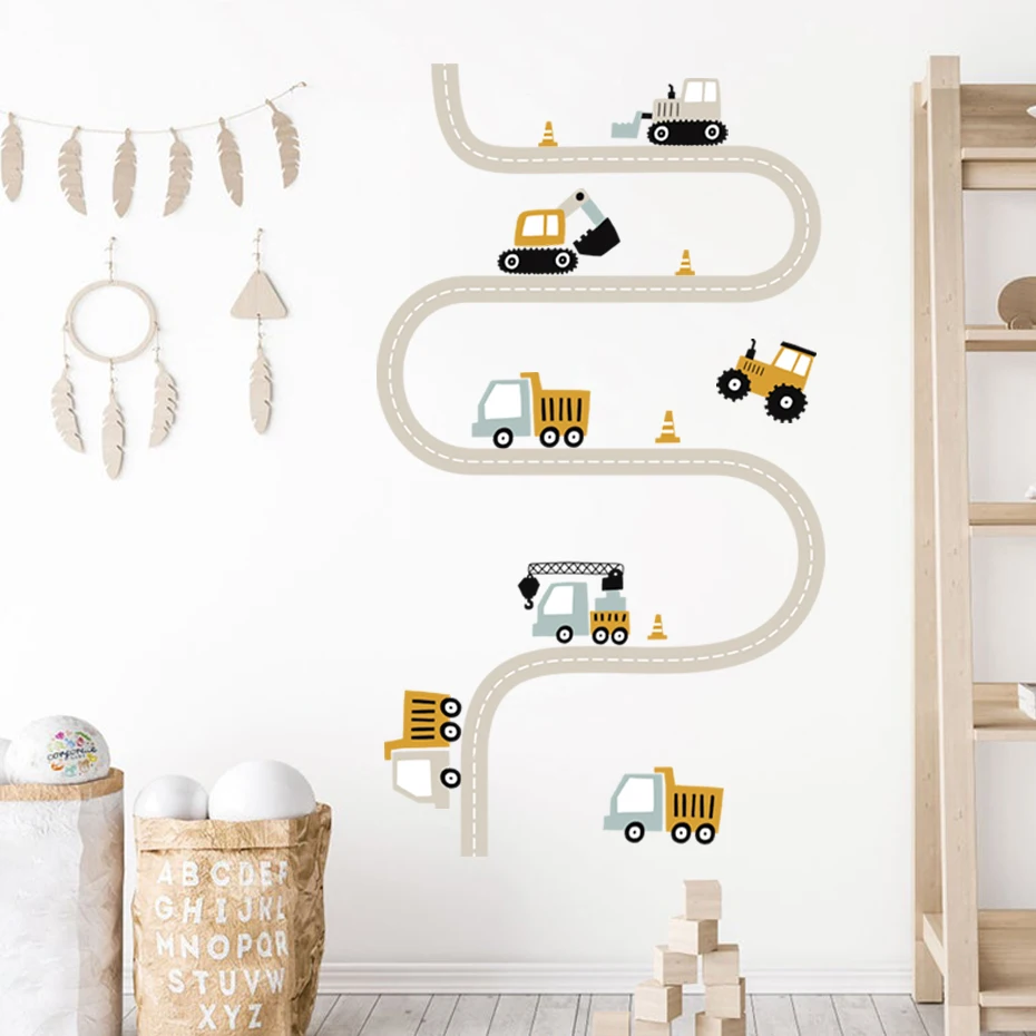 Pegatinas pared habitación infantil acuarela vehículo construcción - imagen 4