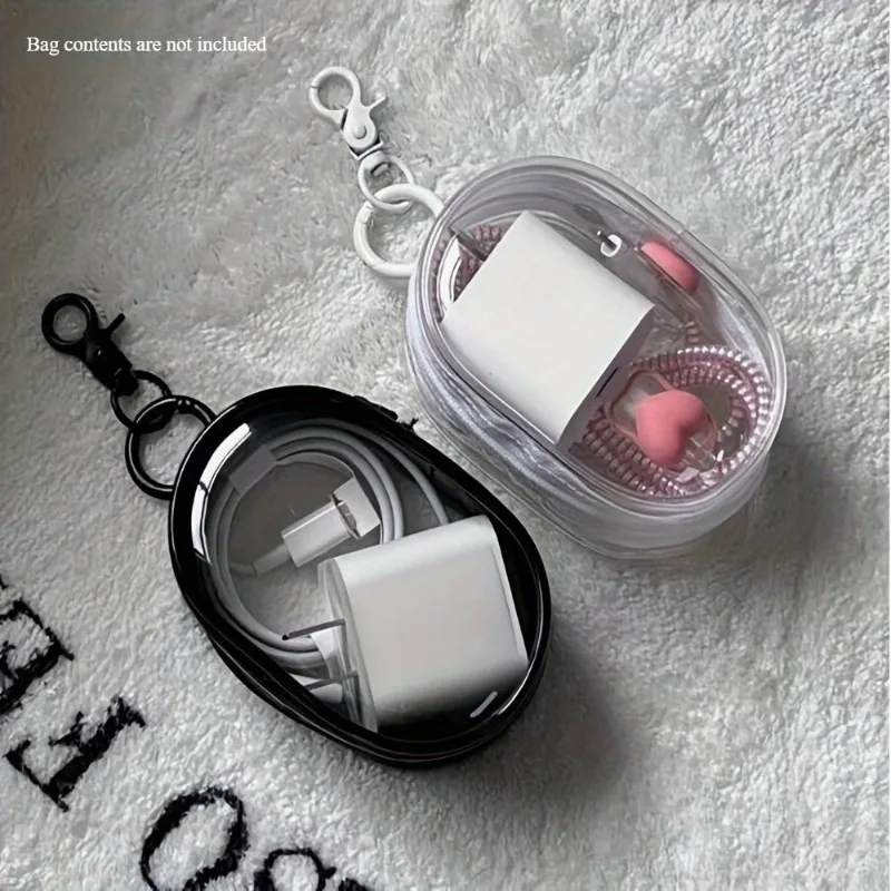 Bolsa de almacenamiento multiusos transparente: con gancho, ideal para auriculares/cargadores/cables de datos, cosméticos y organización diaria de viajes