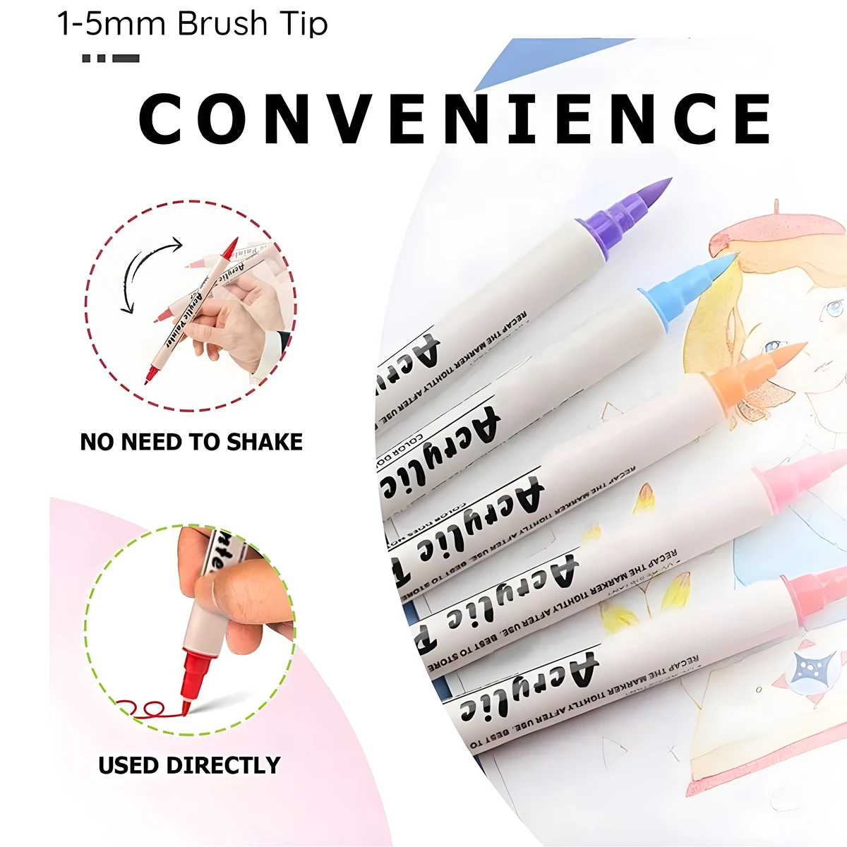 Rotuladores para bocetos de 12/24/36 colores, pincel doble, bolígrafo de pintura acrílica, roca, vidrio, Metal, Taza de cerámica, pinturas de madera y plástico, suministros de arte - imagen 3