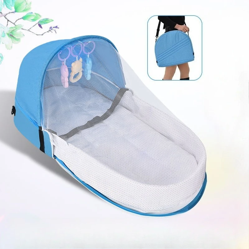 Bolsa para cama de bebé plegable portátil, Moisés para recién nacidos, cuna de viaje de Color sólido, nido de bebé compacto de malla transpirable para el hogar y al aire libre - imagen 3