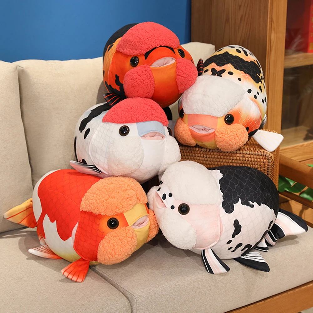 Peluche de pez Ranchu rojo y blanco – Cojín decorativo para sofá - imagen 2