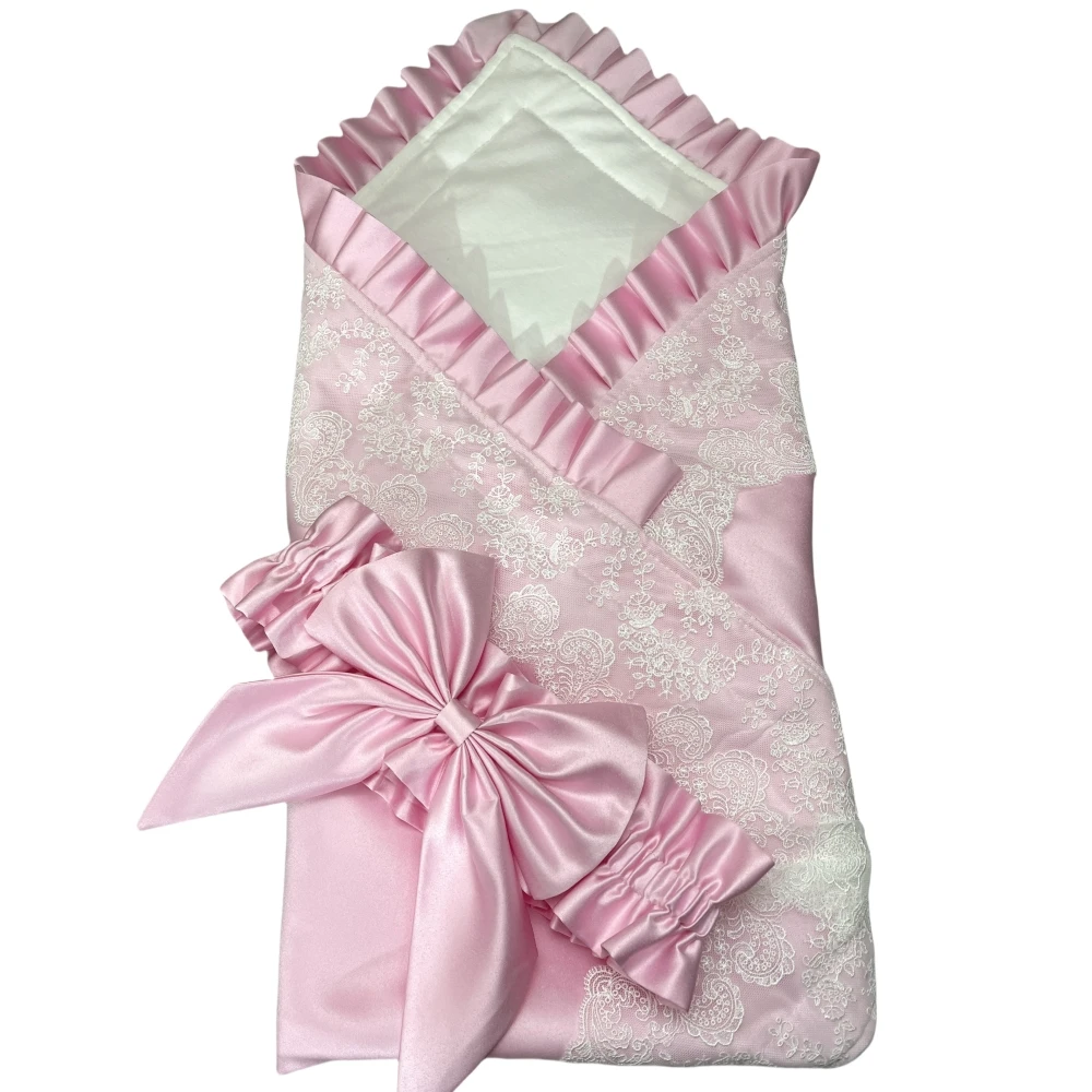 Nombre de bebé bordado personalizado para recién nacidos con marco de lazo grande, pañales infantiles para 0-3 meses, manta receptora, envolturas para dormir