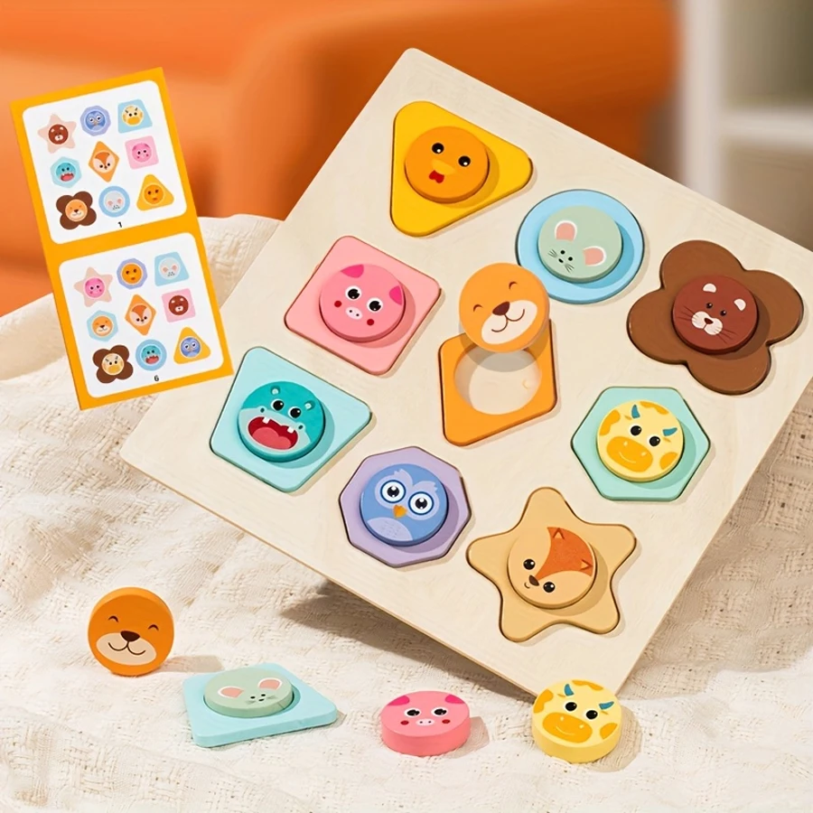 Juego educativo de formas y animales en madera didáctico