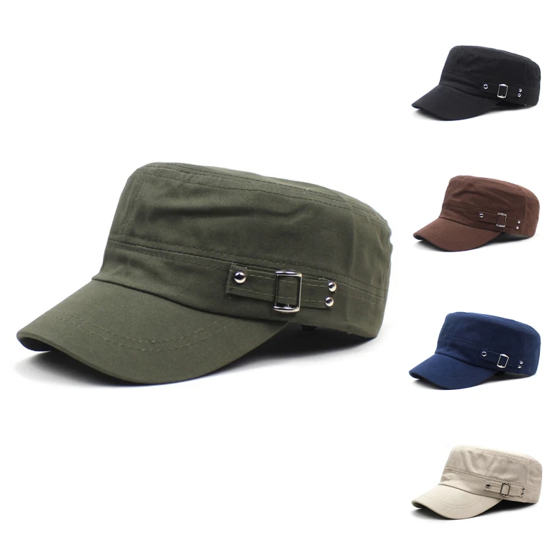 Gorra militar de estilo militar para hombres y mujeres, gorra plana de algodón lavada de Color puro, gorra con visera ajustable para verano y otoño
