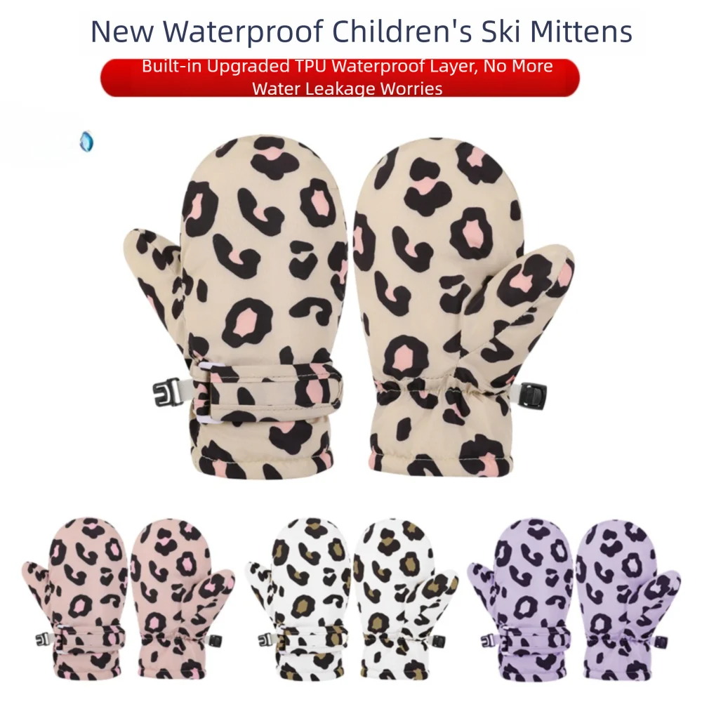 Guantes de ski impermeables para niños – Estampado leopardo - imagen 3