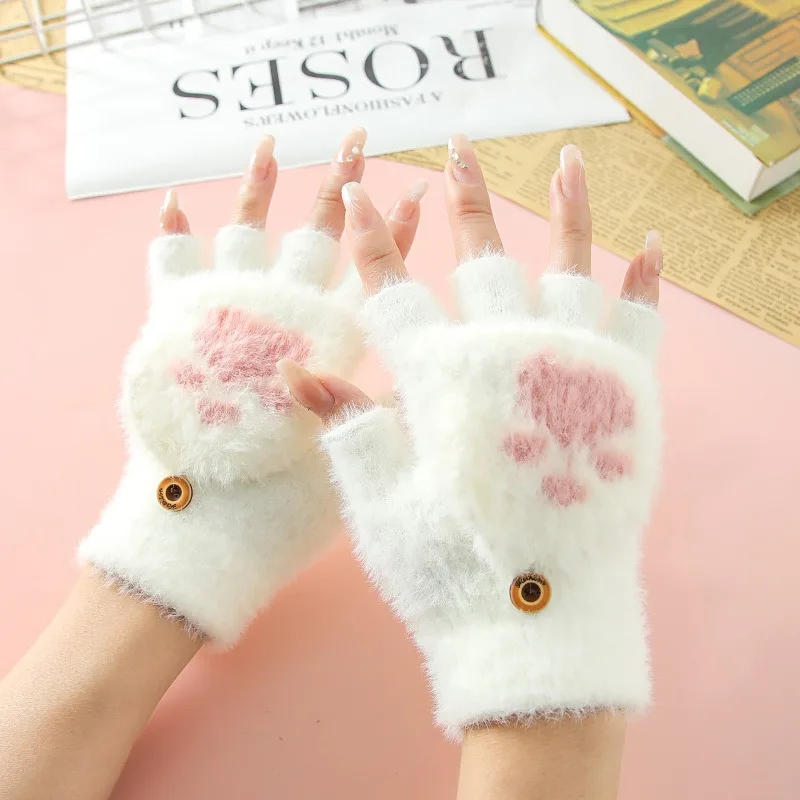 Guantes cálidos de punto con dedos expostos engrosados con forro polar y medio dedo para invierno y otoño para estudiantes y niños. - imagen 5